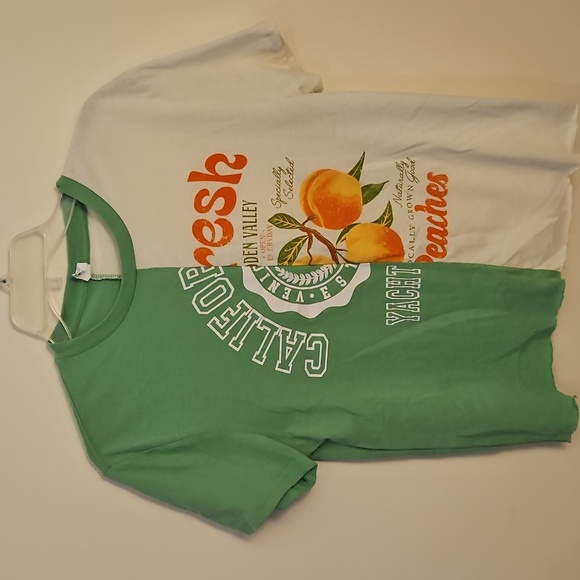 CACTUS & PEARL Two-tone California Peaches Short Sleeve Distressed T-Shirt - Picture 3 of 8